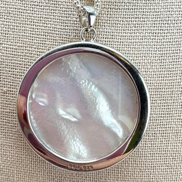 Sterling Silver 925 Mother of Pearl Scroll Pendant Necklace Size 23.5" Length - Picture 8 of 16